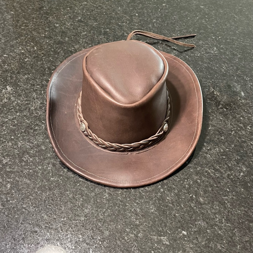 LEATHER OUTBACK HAT ~ Aussie Cowboy Bush Style in BROWN Handmade in USA